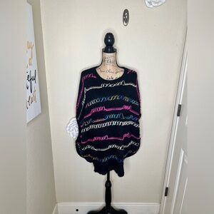 NTM Easel Oversized Boho Stitch Sweater Multicolor Crochet Striped M/L Slouchy